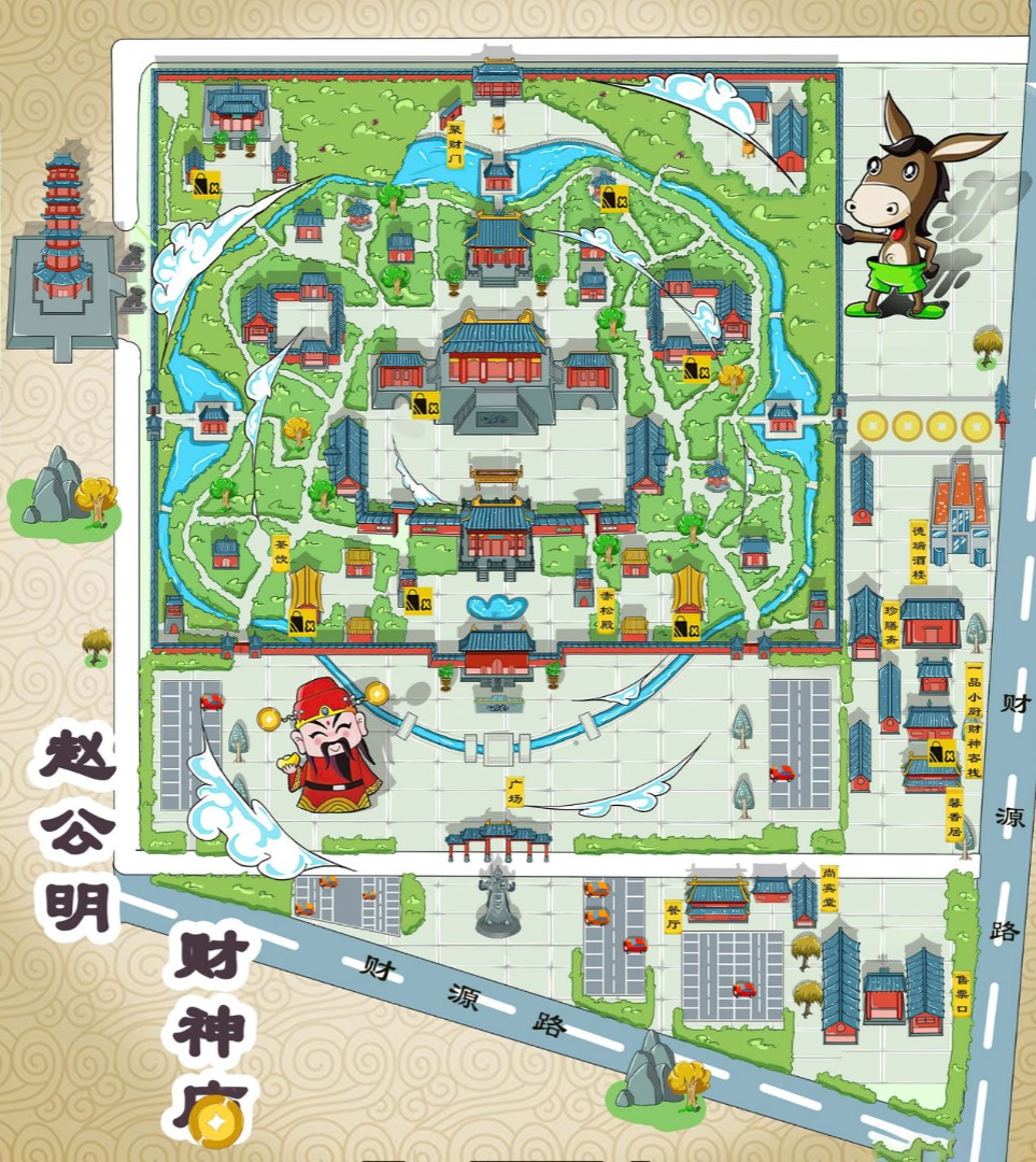 米林寺庙类手绘地图